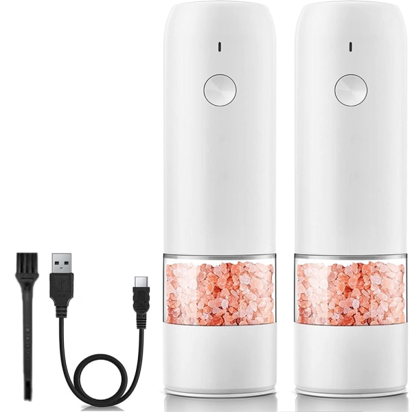 Genopladeligt elektrisk peber- og saltkværnesæt - Enhånds - Intet behov for batteri Moderne stil - Automatisk sort peberkorn og havsalt krydderimølle Simple white