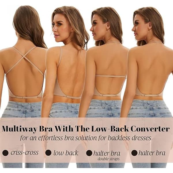 Low Back Deep V Push Up Open Back Nude Bra - Perfet Skin Skin L