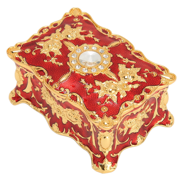 Vintage korulaatikko mini eurooppalainen antiikki korulaatikko metalli emali sormus kaulakoru korvakoru organizer kultainen punainen