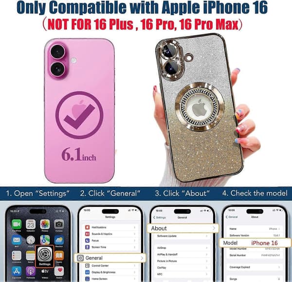 Misscase for iPhone 16 Magnetic Glitter Case Compatible with MagSafe, Full Protection Slim Shockproof Anti-Scratch Case with Camera Lens Protector gold