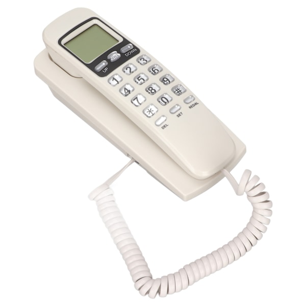 KXT777CID Sladdtelefon för väggmontering med kalender, LCD-display, återuppringningsfunktion, fast telefon med sladd för hotell, hem, kontor (Vit)