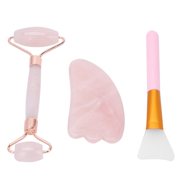 Ansigts- og kropsmassage med dobbelt hoved, Gua Sha-skrabebræt, maskebørste, sæt, pink