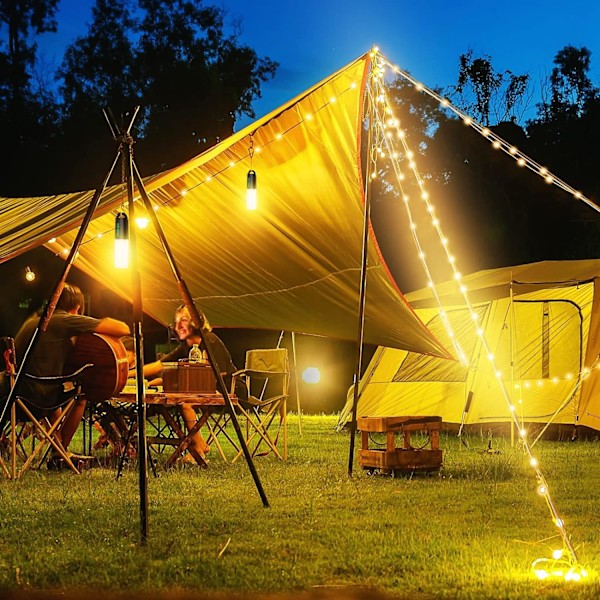 Campinglys, 33 fod lys med lanterner (4 i 1 design), campinglys 2000 mAh oplader, 7 tilstande, IPX6 vandtæt, genopladelige lommelygter til