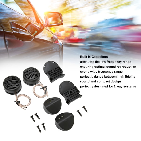 2 STK 380W Mini Dome Diskant Rund Svart Bilhögtalare Stick On Flush Mount Universal Modifiering