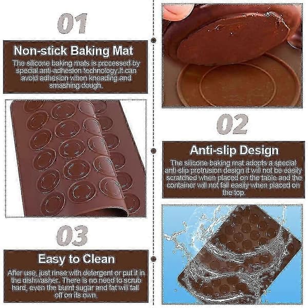 2 stk. Makronbakematte, Silikonbakematte med 48 hull Kapasitet Bakearkformer Non-stick Makronbakebrettsett