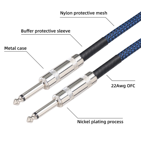 1/4 tums kabel Gitarrkabel Bas Brusreducering Flätad skärmning 6,35 mm Instrumentkabel för Elektrisk Gitarrförstärkare 1,8 m/5,9 fot