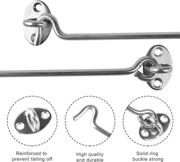 2 Set Storm Hooks With Eyelets Stainless Steel Gate Hooks Windproof Hooks For Swing Door Garden Gate Latch With 8 Mounting Screws