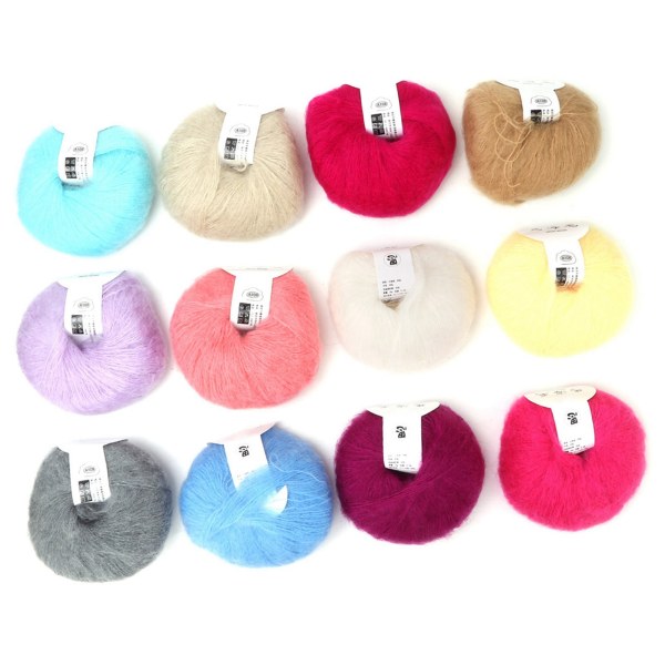 Populær Soft Mohair Pashm Knit Angora Long Wool Yarn Hot (12 farger per sett)