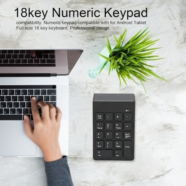 Numeriskt tangentbord Mini Trådlöst 18 tangenter 2.4GHz Stabil Anslutning Ergonomisk Design Laptop Numpad Numerisk knappsats