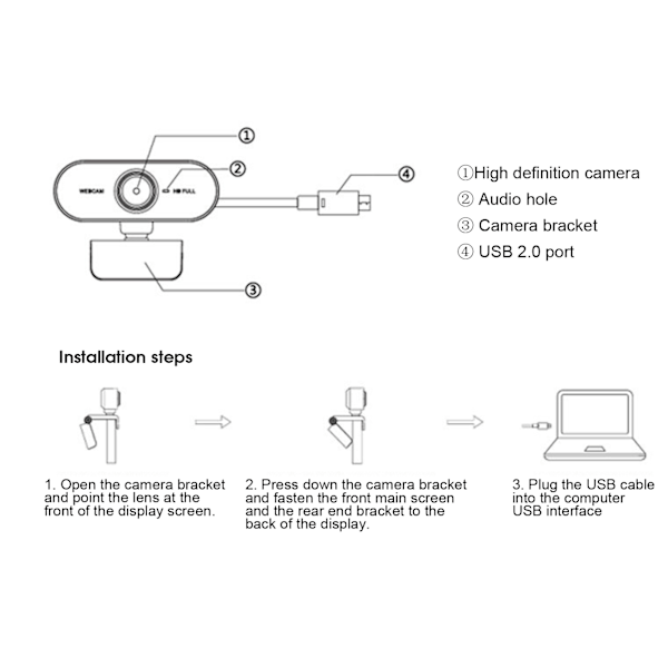 2K Autofokuserande Mini Webbkamera Inbyggd Mikrofon Videosamtal Webbkamera för PC Dator