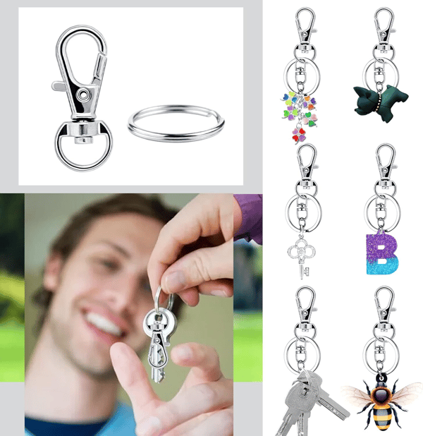 40-pak nøgleringe og ringe med karabinhage Sølv Silver 166