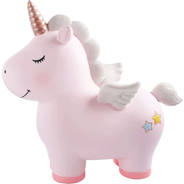 Lovely Rainbow Unicorn sparegris for jenter, Resin Unicorn Piggy Bank leker, Kid's Money Banks Myntbanker, Unicorn gaver til 6/7/8 år gamle jenter, Pink S