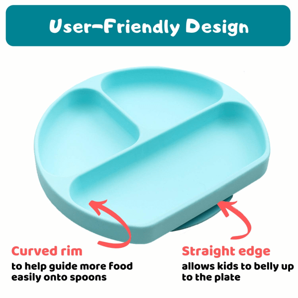 Sugeplate for småbarn | BPA-fri, 100 % silikon av matkvalitet | Tåler mikrobølgeovn, oppvaskmaskin og stekeovn | Bli på plass Delt Baby Mateskåler og Blue