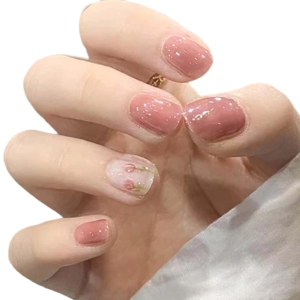 Floral Manicure Elegance, Glansiga Rosa Självhäftande Naglar, Eleganta Nageldekorationer Med Robusta & Hållbara ABS-Material, Perfekt För Kvinnors Speciella Tillfällen