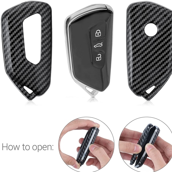 1 stk nøkkelringdeksel for Volkswagen Golf 8, beskyttende karbonfiber nøkkelfri inngang smart fjernkontroll nøkkelveskeholder 3 knapper