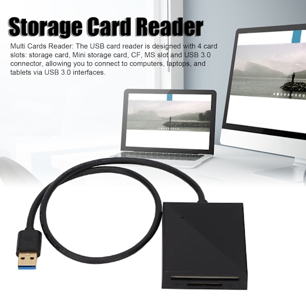4 Kortplatser USB 3.0 Kortläsare Kort Hub Stödjer Minneskort Bilkamera Kamera