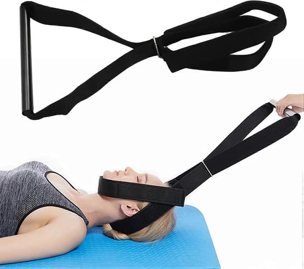 Neck Stretcher, Chiropractic Spinal Decompression Tool with Chin Strap. Cervical Neck Traction Device for Discomfort and Headache Relief