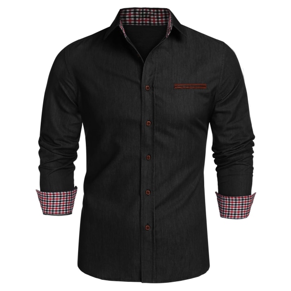 1 STK denimskjorte til mænd - sort black 2XL