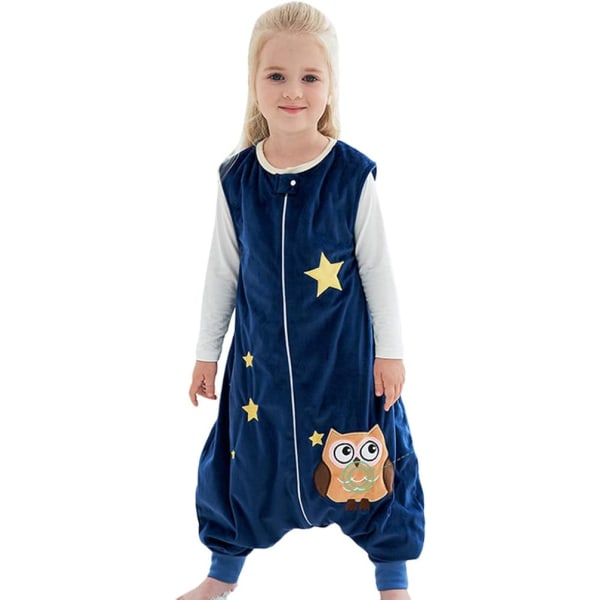 Børns sovepose med ben Varm blød pyjamas, pige dreng vinter sovepose jumpsuit uden ærmer sovepose med fødder Flanell pyjamas Dunkelblau L(5-6 Jahre)