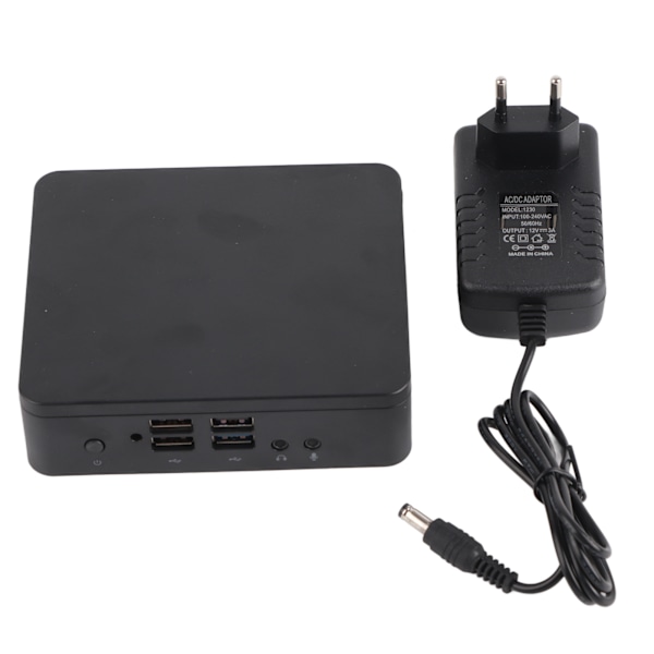 Fläktlös Mini PC 4GB RAM 64GB SSD 4K Utgång HD VGA Utgång Gigabit USB3.0 Mini Dator för Win10 Display Kontor (EU-kontakt 100‑240V)