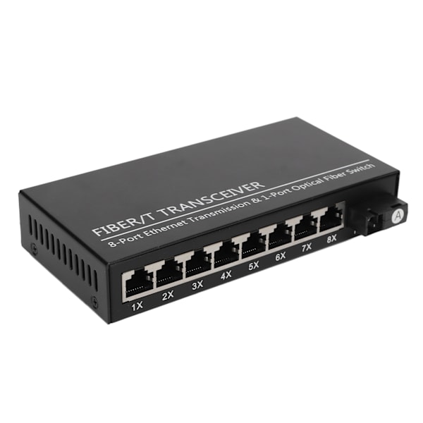 Tx1310nm RX1550nm Fiber Transceiver Upp Till 25km 1 Optisk Port 8 Elektriska Portar Single Mode Ethernet Fiber Switch 100‑240V