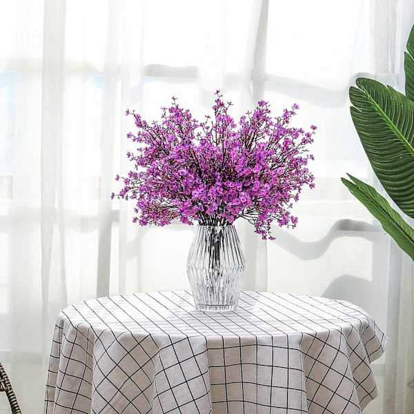 6 Stk Efterår Faux Blomster Falske Babys Breath Blomst Bulk Kunstig Gypsophila Buket Silke Blomsterarrangementer Centerpieces for Home Køkken Soveværelse Purple