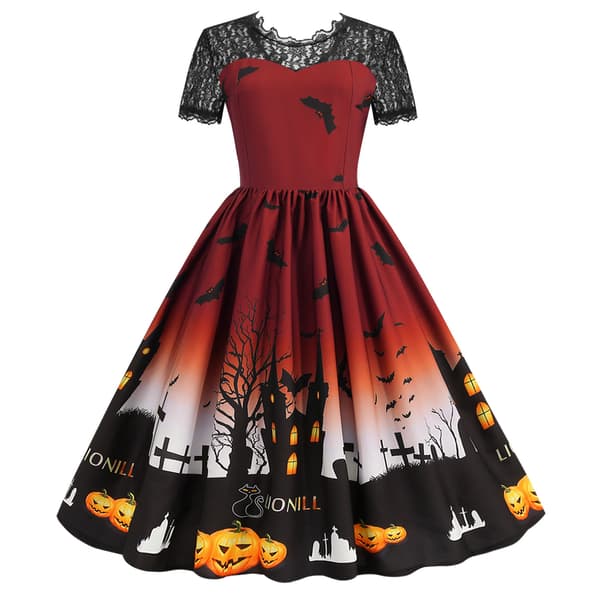 Kvinners Halloween kortermet rund hals uformell kjole (rød M)