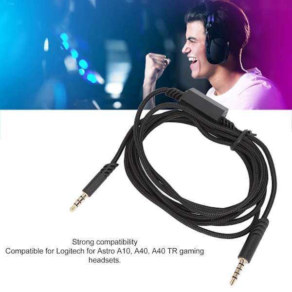 Spelkabel Hörlursljudkabel Ersättningskabel med Tyst Kontrollbrytare för Logitech för ASTRO A10 A40 A40 TR Svart