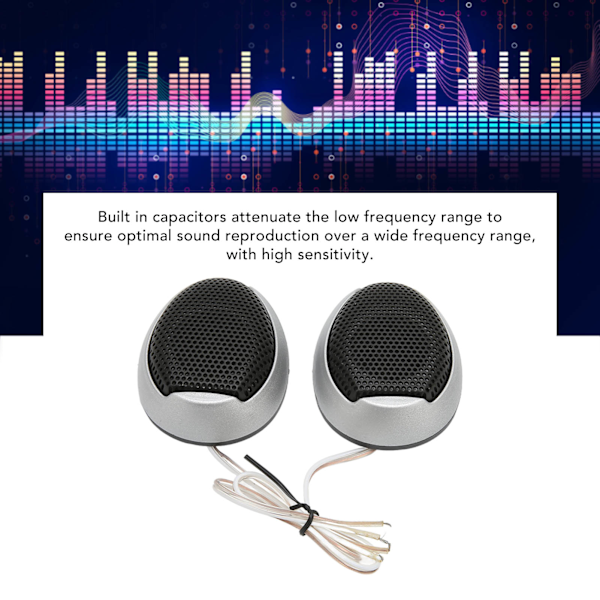 2 st Bil Diskanthögtalare 98dB 1000W Dome Interiör Stereo Ljud Högtalare för Ljudsystem Silver