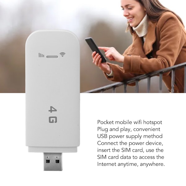 4G LTE USB Portabel WiFi Router Stödjer 10 Enheter WPA WPA2 WiFi Kryptering USB Portabel WiFi Hotspot med SIM-kortplats Vit