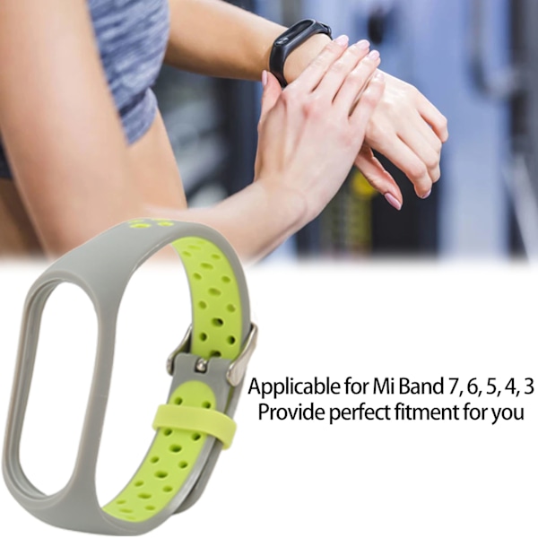 Reservearmbånd Full Protection Justerbar Størrelse Myk Silikon Smart Armbåndsrem for Mi Band 7 Grå Grønn