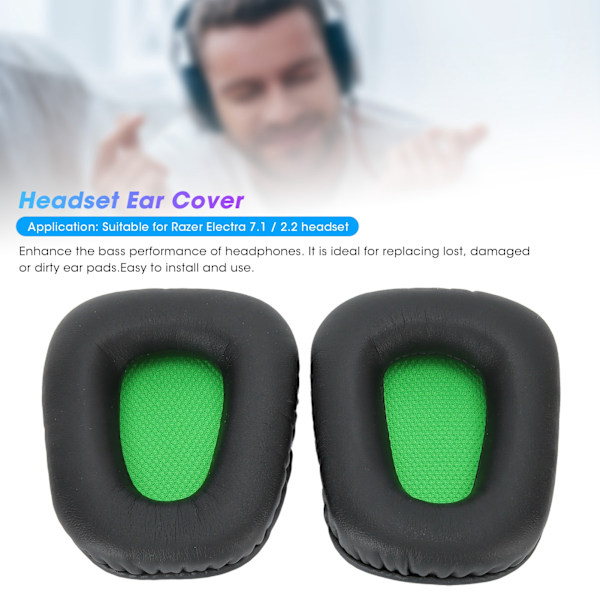 2 st Hörlurskuddar Skumskydd Grön och Svart Ersättning för Razer Electra 7.1 / 2.2