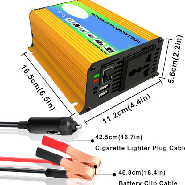 Bærbar solenergisett inverter med dobbel USB 30A 12V 24V solcellelader 18W 18V solcellepanel gult 12V til 110V