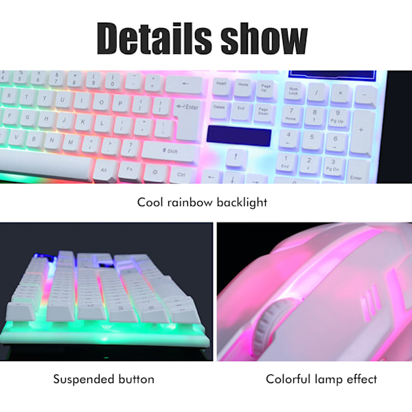 USB Gaming Tangentbord och USB Mus Combo LED Bakgrundsbelyst Tangentbord Robust Hållbart Färgglatt Lysande Gaming Mus Datortillbehör