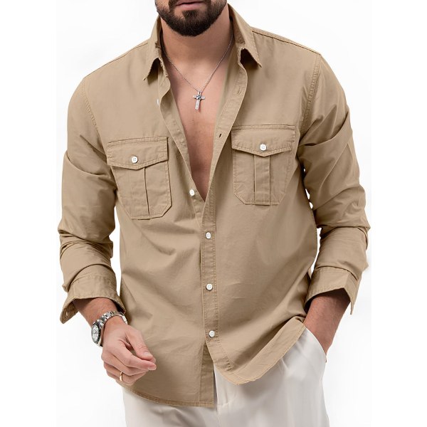 1 STK herreskjorte--khaki--M Khaki XL