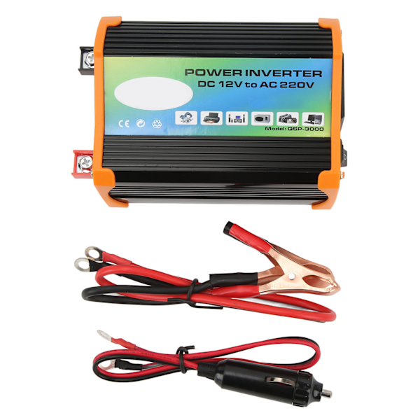 300W Modifierad Sinusvåg Bilinverter DC 12V till AC 220V Bilkraftinverter med Dubbla USB-Portar för Utomhusresor Svart