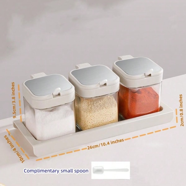 1 Set Seasoning Box Set Clear Seasoning Jars  Glass Salt Pot Glass Storage  White Small Seasoning