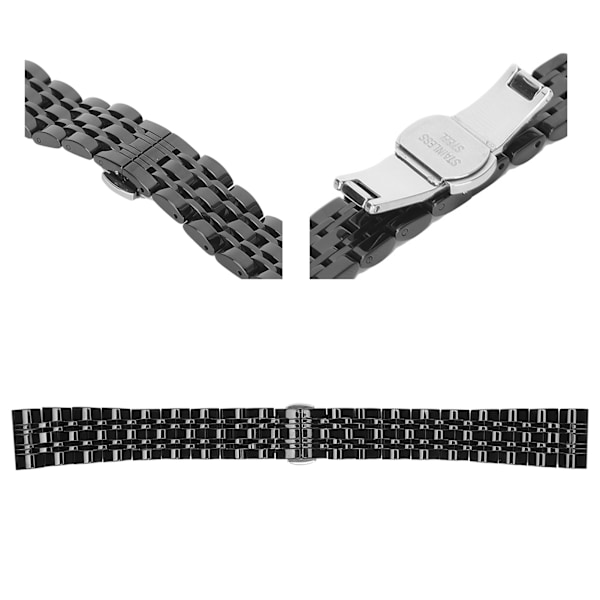 Watch Strap Black Professional Flat Watch Bracelet Strap Replacement Watch Band Accessory20mm / 0.79in