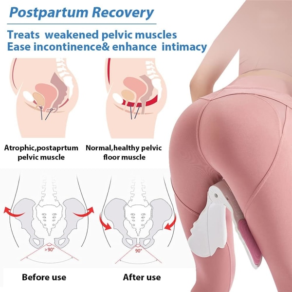 Treningsøver, bekkenbunnsmuskelstyrking og rumpeløfteenhet for kvinner, lårmaster blærekontrollenheter for postpartum rehabilitering Pink