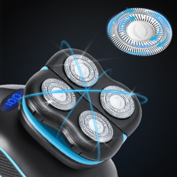 Elektrisk rakapparat för män med utbytbara huvuden, våt- och torrakning, kompakt omslutande design, intelligent display, reselås, multifunktion