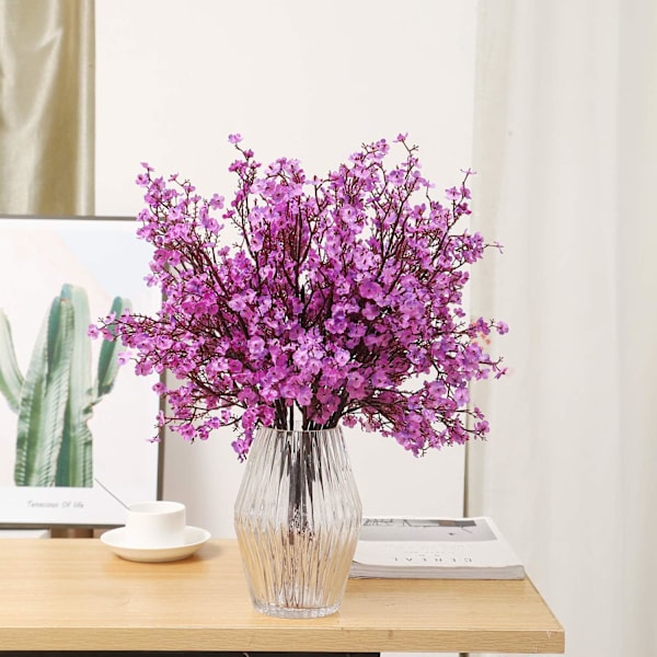 6 Stk Efterår Faux Blomster Falske Babys Breath Blomst Bulk Kunstig Gypsophila Buket Silke Blomsterarrangementer Centerpieces for Home Køkken Soveværelse Purple