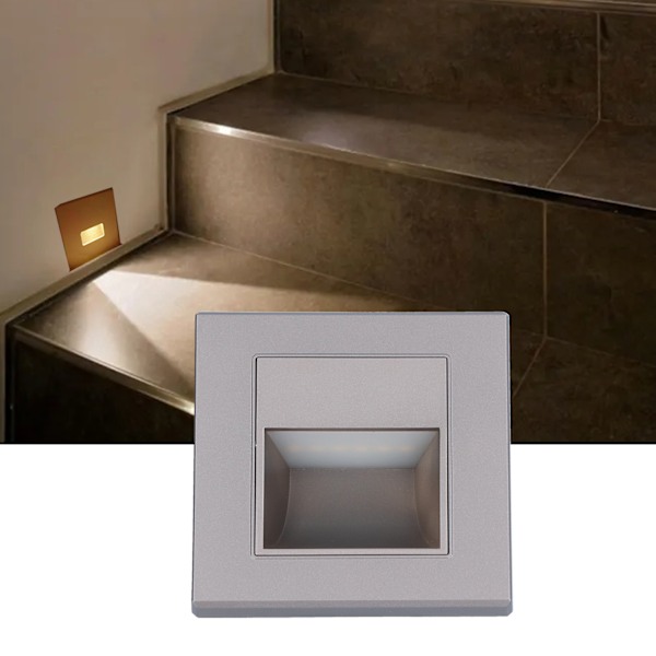 LED Step Lamp Recessed Stair Light for Stairway Corridor Lighting Warm White Light 85‑220VGray