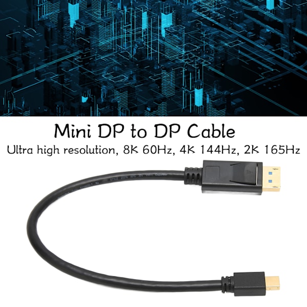 Mini DP till DisplayPort 8K Kabel 8K 60HZ 4K 144HZ 2K 165Hz 32.4Gbps Dubbelriktad Överföring 30cm Mini DP till DP Kabel