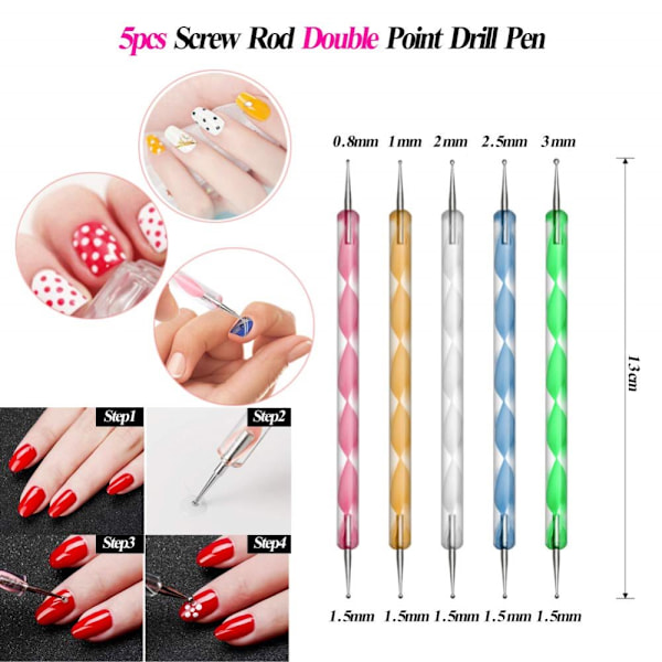 Nagelkonst Designverktyg, Precision i Skulptering med Professionella Nagelkonsttillbehör Inkluderar 5 st Dottingpennor Rostfria Stålkulor och Flexibla
