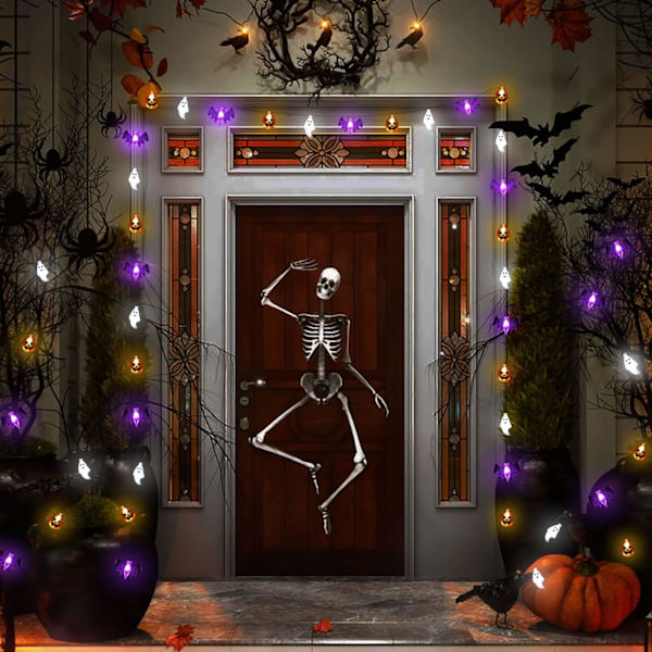 Halloween-lampor, 16FT 30 LED Vattentäta 3D Pumpa Bat Spöke Batteridrivna Stränglampor med Timer - 8 Belysningslägen Fe-lampa för Fönster