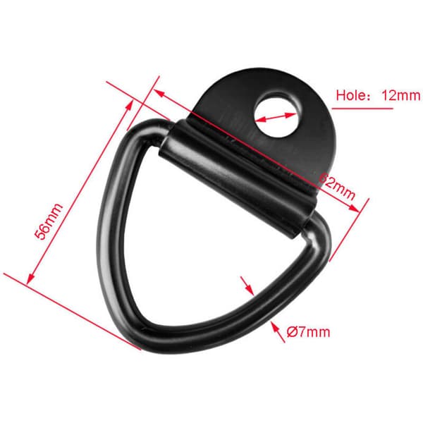 8 stk. sorte D-ring surringskroge 6480 mm til kajak, båd, kano, trailer, varevogn, bil, have