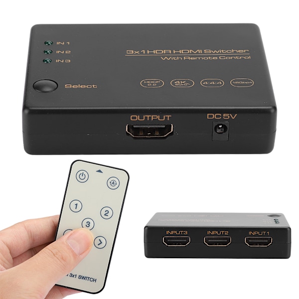 3 Port Switch 3X1 4K 60HZ Fjärrkontroll Tre in och En ut 24M1