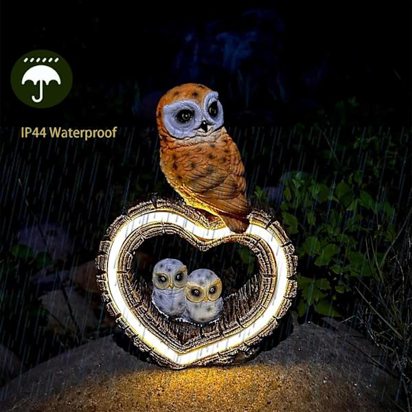 Solar Owl -puutarhapatsas, puutarhaveistos aurinko-LED-valoilla, ulkona vedenpitävä käsintehty hartsipatsas, rakkauslintupatsaskoristelu, sopii