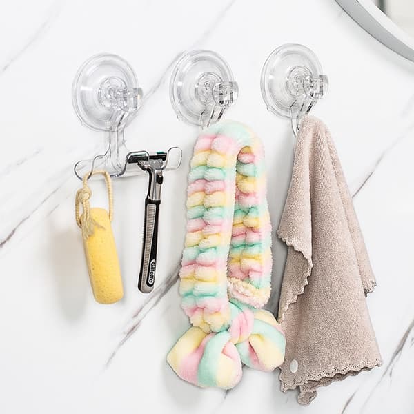 Suction Cup Hook Set (Double Hook) - Vacuum Suction Cups for Bathroom, Kitchen, Glass, Strong Self-Adhesive Hooks, Transparent, 3-pack[TT] 230