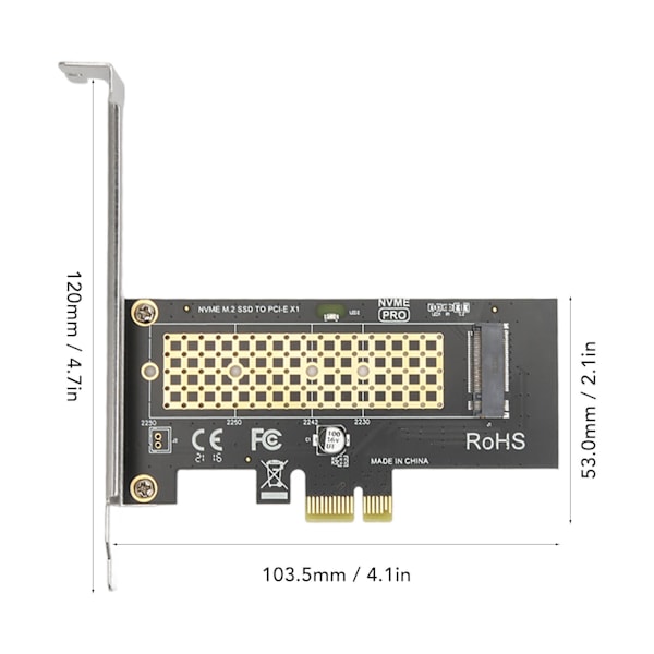 NVMe PCIe-adapter 5 Gbps bandbredd NVME-gränssnitt Plug and Play PCIe till M.2 SSD-adapter med kylfläns för M Key SSD